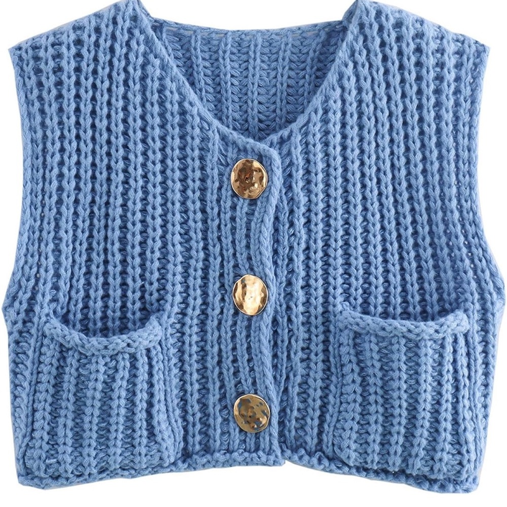 Chunky Cable Vest Blue L - aSO Zara